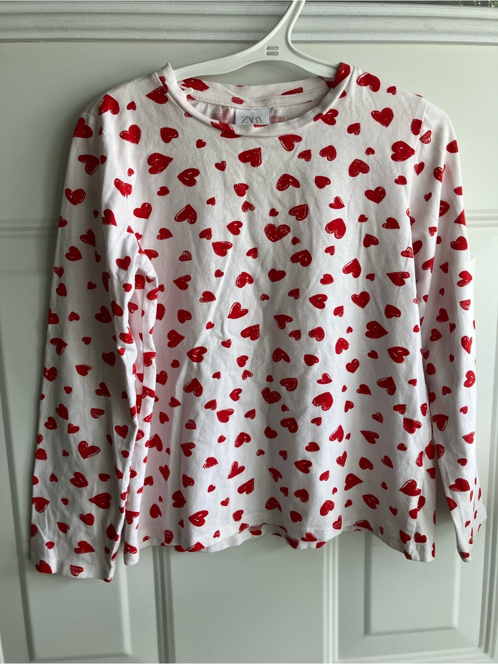 Zara white red heart long sleeve shirt size 8